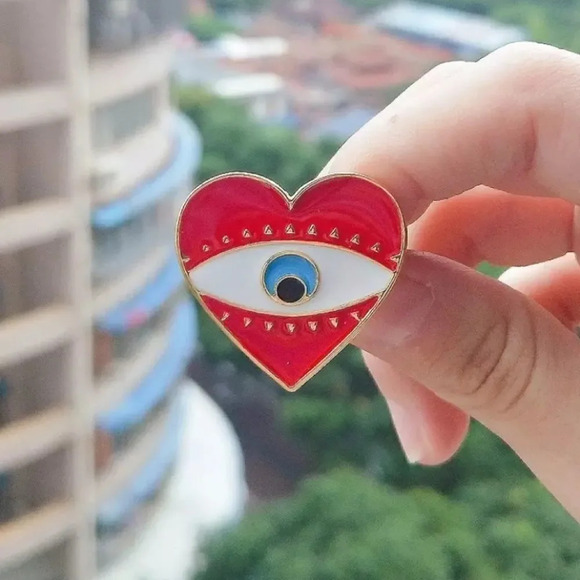 NEW! Boho Red Enamel Heart Evil Eye Stud Earrings - Picture 3 of 7